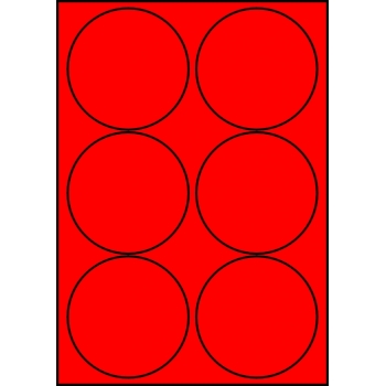Etykiety A4 kolorowe Kółka Fi 94 mm – czerwone fluorescencyjne